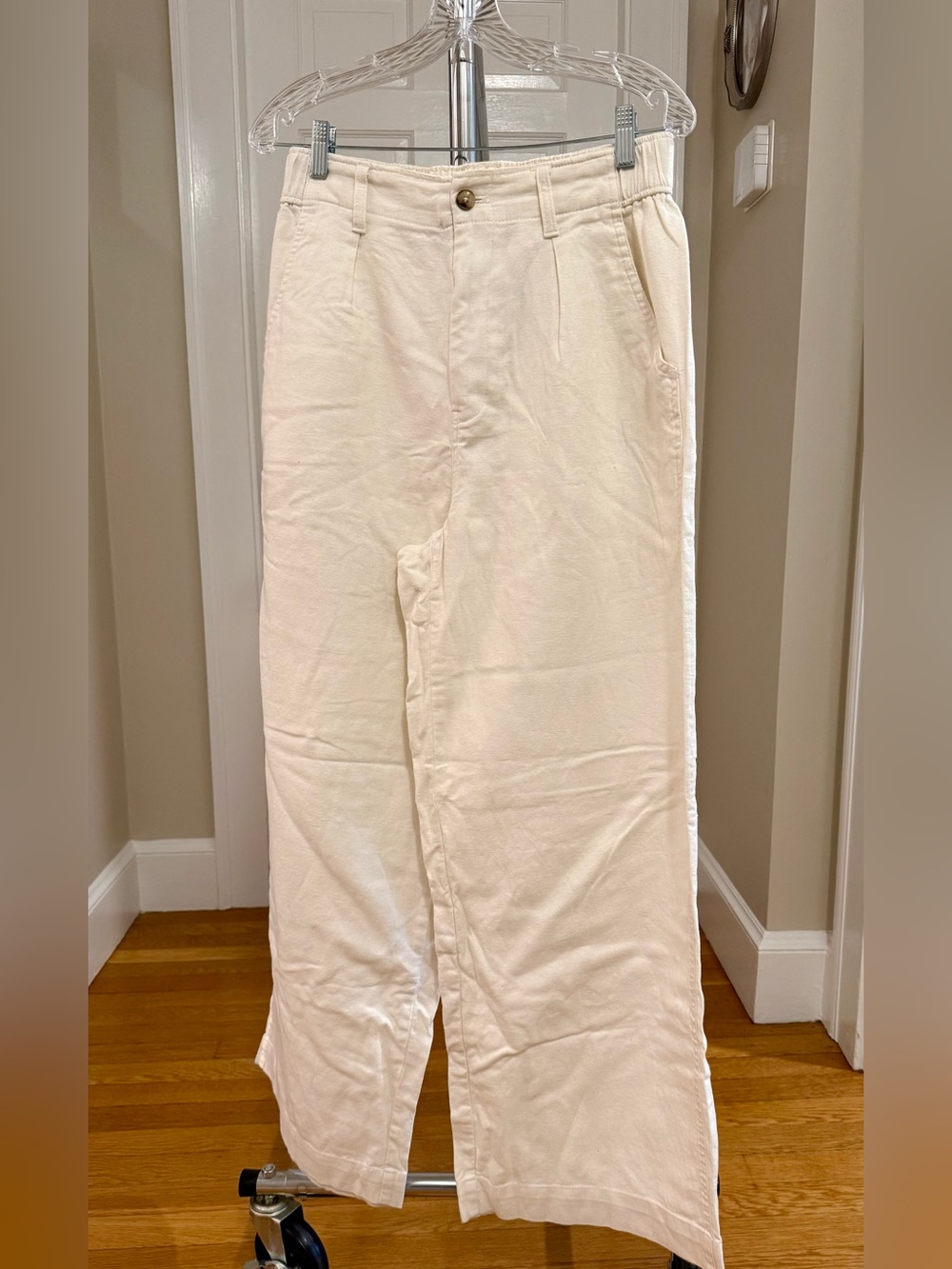 Madewell Women’s Cream Wide-Leg Cotton-Linen Blend Pants, size 6.